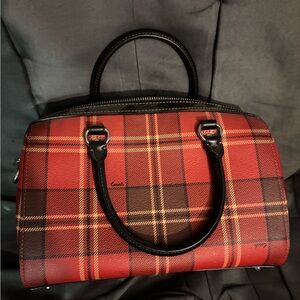 Coach Red and Brown Checkered Satchel